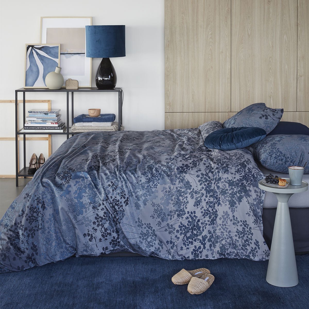 Bedding House Pantalla Blue Bamboo Cotton Quilt Cover Set Queen - NuSea